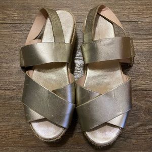Zara Women Buckle Sandals Chunk Espadrille Gold Size 6 EU 38